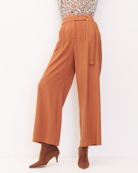 Pantalón Wide Leg  Tiro Alto Terracota Banda Con Hebilla