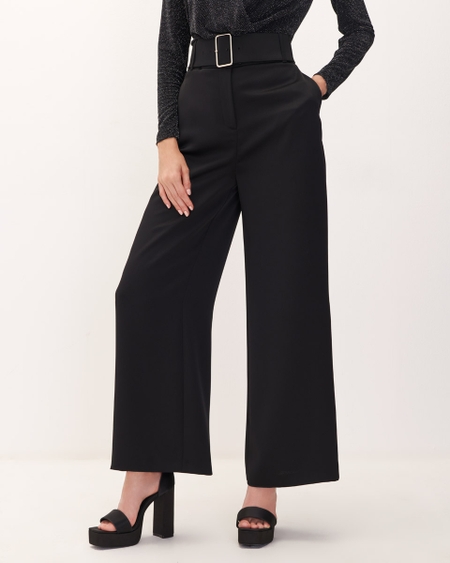 Pantalón Palazzo Negro Con Cinturón
