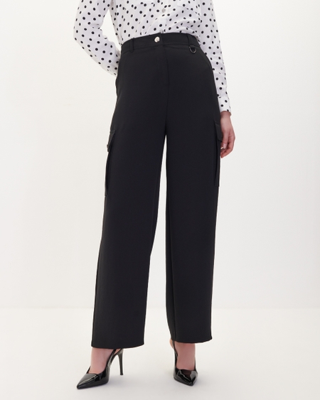 Pantalón Cargo Negro Estilo Palazzo Tiro Alto