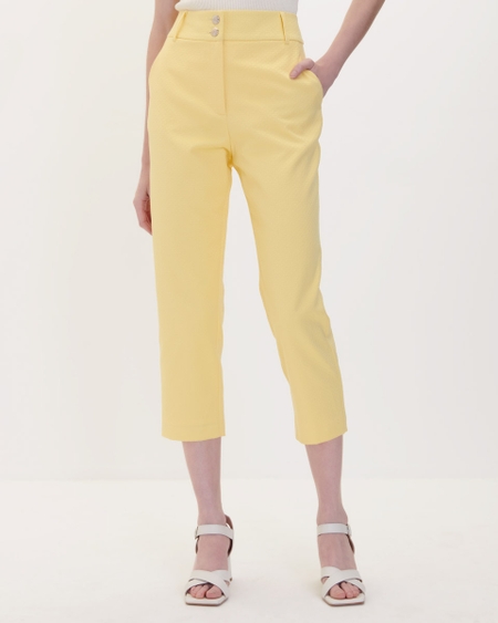 Pantalón Recto Tiro Alto Jacquard Amarillo