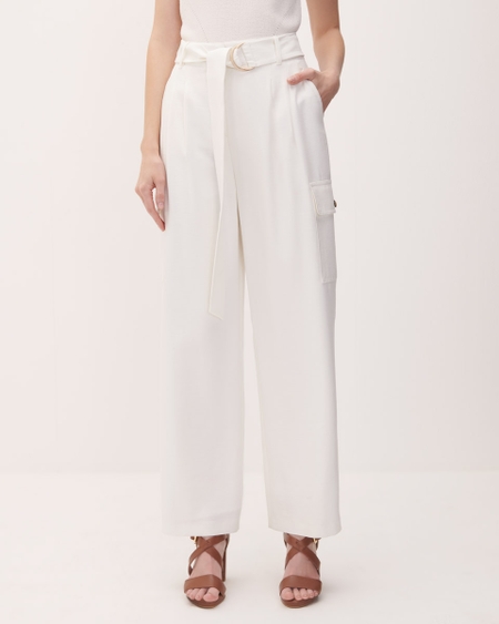 Pantalon Cargo Fluido Tiro Alto Off White