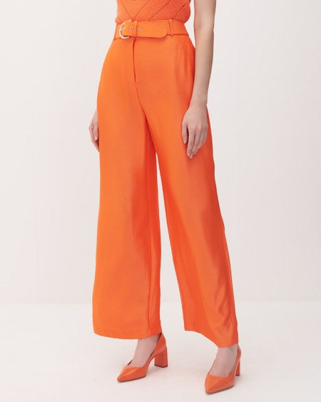 Pantalón Palazzo Tiro Alto Naranja De Satín