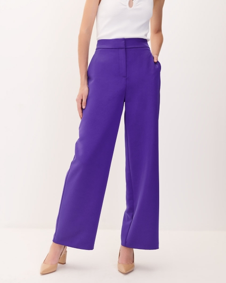 Pantalón Recto Fluido Morado Tiro Alto De Satín