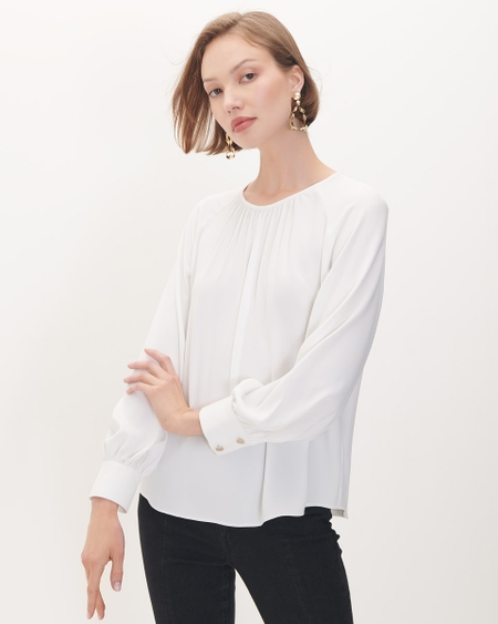 Blusa Blanca Manga Larga Escote Redondo
