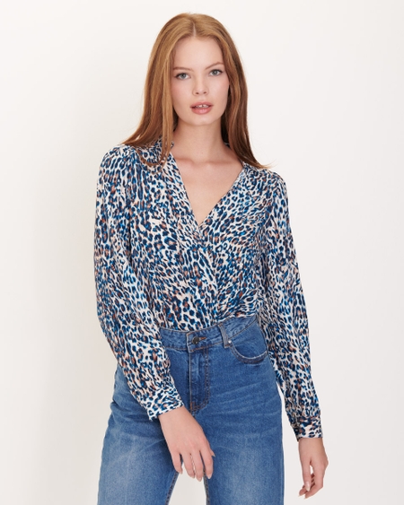 Blusa Envolvente Animal Print Cuello Camisero