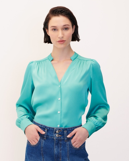 Blusa Satín Menta Cuello Mao