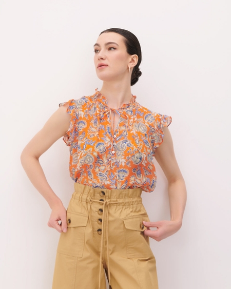 Blusa Naranja Estilo Bohemio Estampado Floral