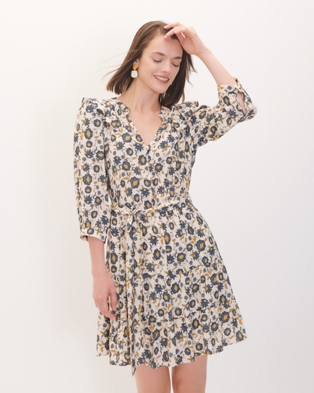 Vestido Estampado Floral Escarolas Y Banda
