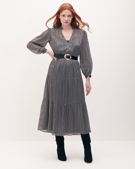 Maxi Vestido Estampado Geométrico Con Cinturón