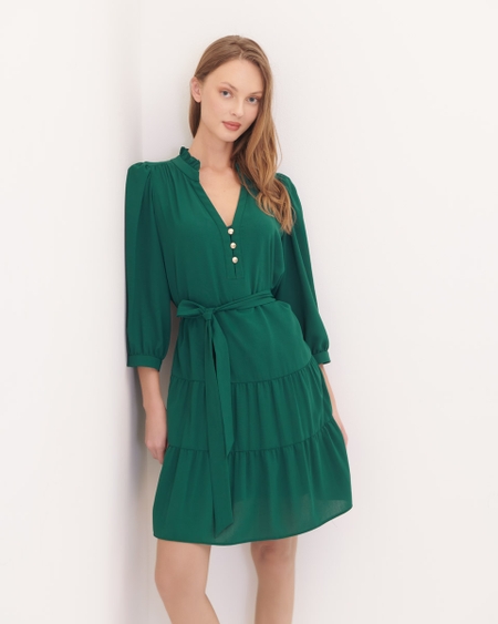 Vestido Verde Esmeralda Corto Silueta H Con Banda