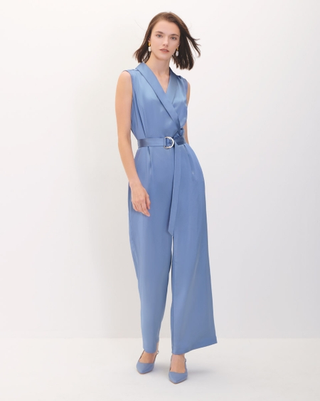 Jumpsuit Azul Wide Leg De Satín