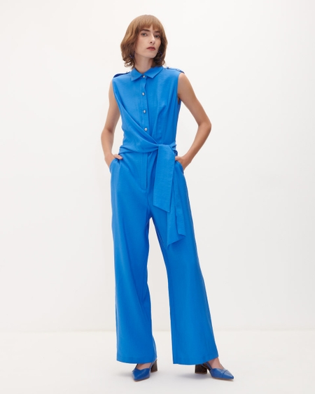 Jumpsuit Palazzo Azul Envolvente Con Charreteras