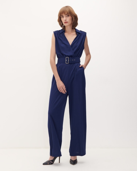 Jumpsuit Palazzo Azul Marino Con Cinturón