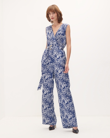 Jumpsuit Palazzo De Satin Cruzado Estampado Floral