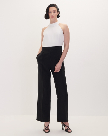 Jumpsuit Halter Blanco Y Negro Con Pinzas