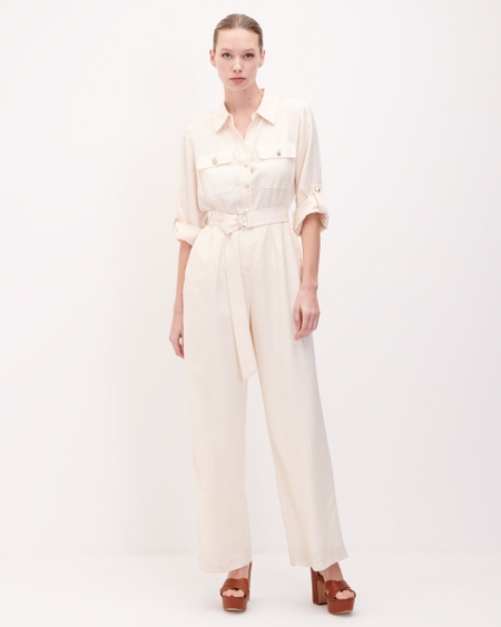 Jumpsuit Recto Fluido Crema Estilo Safari