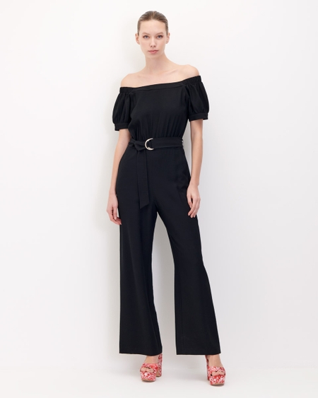 Jumpsuit Negro Recto Fluido Escote Bardot