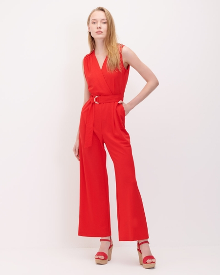 Jumpsuit Palazzo Rojo Con Cinturón