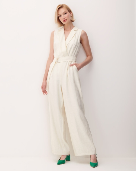 Jumpsuit Cruzado Crema Recto Fluido