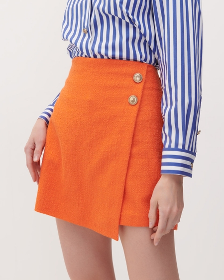 Falda Short Naranja De Tweed