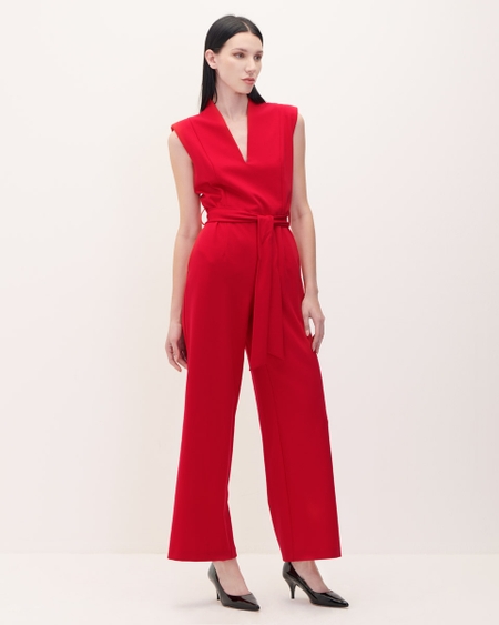 Jumpsuit Palazzo Rojo Con Banda