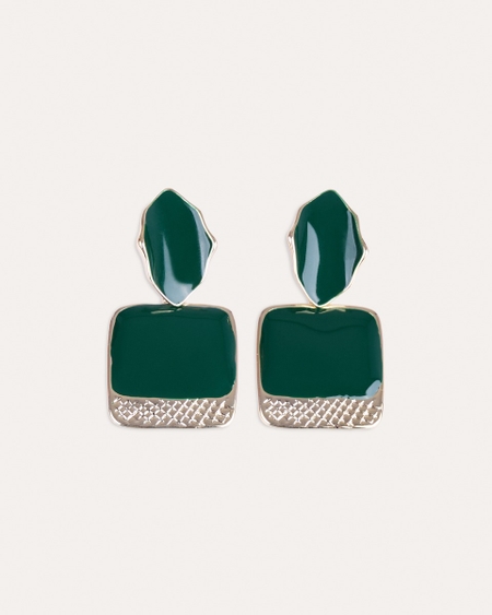 Aretes Geométricos Dorado Con Verde