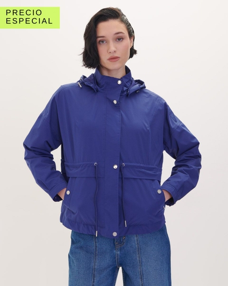 Parka Azul Marino Con Jaretas Y Capucha