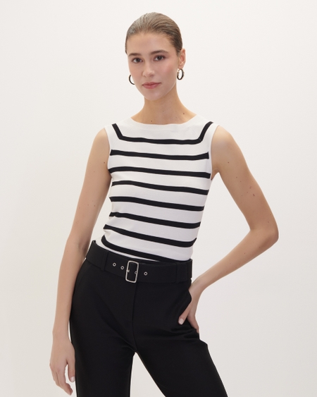 Blusa Blanco Y Negro A Rayas Tejido Escote Barco