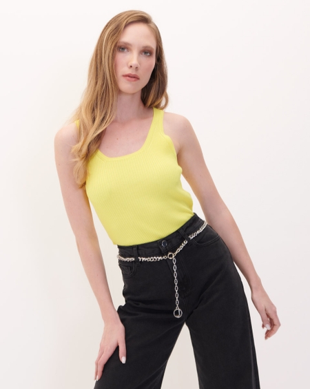 Blusa Amarilla Sin Mangas Tejido Canalé-