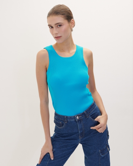 Blusa Azul Tejido Canalé