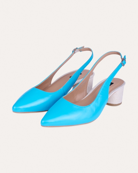 Zapatos Slingback Azules En Combinación Forrado Textil