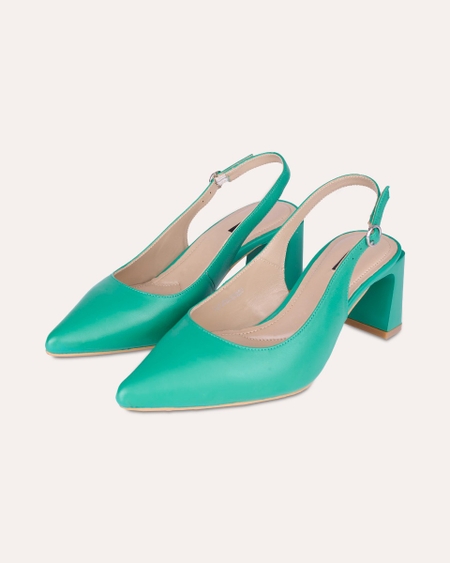 Zapatos Slingback Verdes Tacón Cuadrado